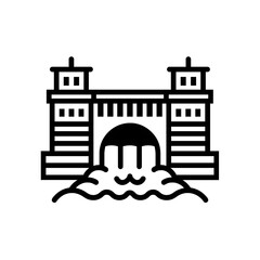 Hydropower dam icon represents renewable energy and water management. This clean energy source symbolizes sustainability and innovation in modern infrastructure
