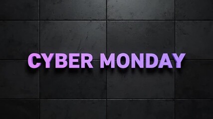 Bold "Cyber Monday" text illuminated against a dark textured background, evoking digital sales and online shopping.