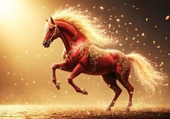 Majestic Golden Red Horse, Lunar Year of the Horse 2026