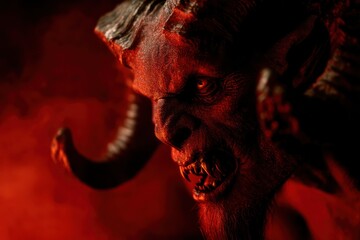Terrifying Red Skinned Devil with Glowing Eyes and Black Horns