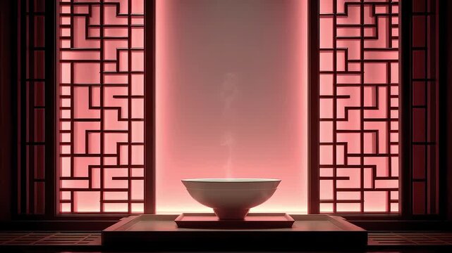 Chinese Zen space with steaming teacup