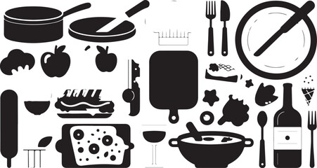 Black Silhouette Food And Kitchen Utensils Collection