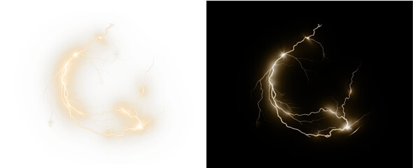 Vibrant lightning arcs, sparks, and glowing power effects in transparent PNG overlay for creating stunning visuals.