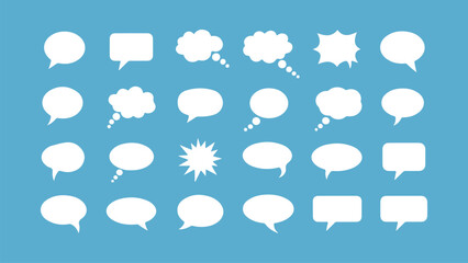 Collection of white speech bubbles on a blue background