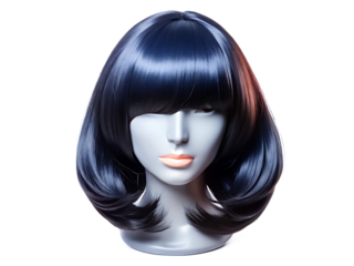A Smooth, Silky Black Wig With Layered Ends Isolated on White Background ,PNG. AI Generated