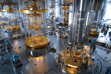 Futuristic Quantum Computer Core in High-Tech Environment. AI generative.