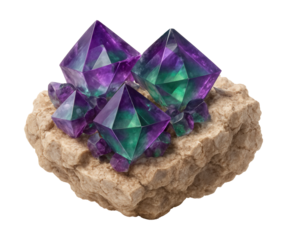 Fluorite octahedrons embedded in limestone with distinct cleavage patterns.