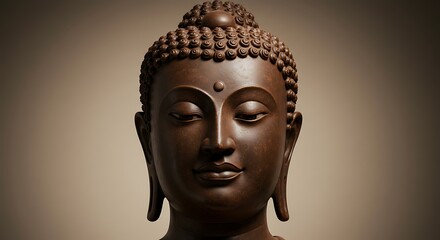 Close up of a buddha head sculpture serene expression and soft lighting