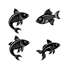 Black and white silhouette fish smooth curves