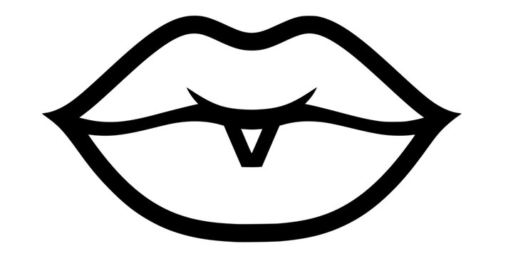 Bold Line Geometric Lip Shape Flat Vector Lip Care Graphic Element