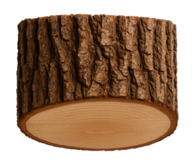 Hickory branch slice featuring coarse bark and a smooth, straight edge.