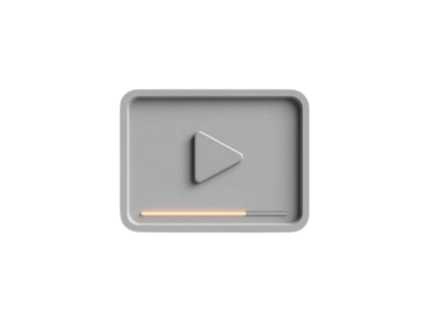 Modern 3d play button icon with loading bar on black background