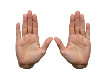 Isolated human hands gesturing the letter W on a clean surface, hand signals and communication