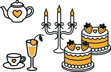 Elegant celebration setup with cakes, drinks, and tea for festive gatherings