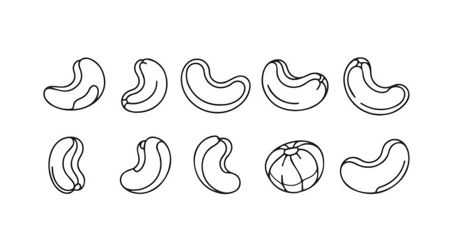Hand drawn sketch style cashew nuts assortment isolated on food ingredient line art vector