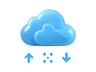 Blue cloud icon with upload download arrows and data points