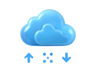 Blue cloud icon with upload download arrows and data points
