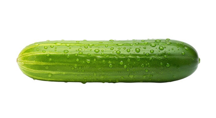 Isolated fresh green cucumber with water droplets for food and healthy eating concept