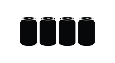 Four dark beverage cans arranged in a row against a white background presented in a striking silhouette style