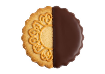 Isolated biscuit with dark chocolate coating, food photography, sweet dessert for snack time