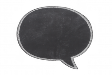 Chalkboard speech bubble with textured surface and chalk outline communicating empty message space, transparent background