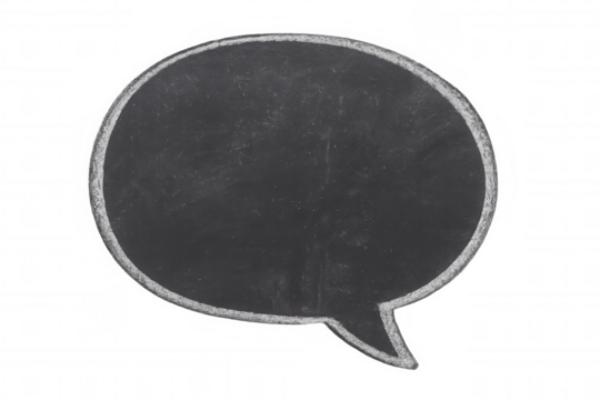 Chalkboard speech bubble with textured surface and chalk outline communicating empty message space, transparent background