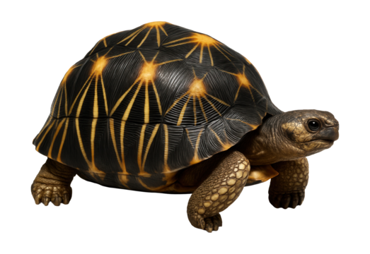 Radiated tortoise featuring starry yellow patterns on a dark, rounded shell.