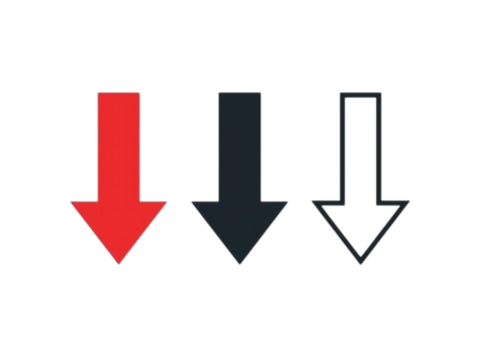 Three down arrows in red gray and black on a black background - Powered by Adobe