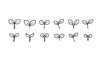Hand drawn sprouts seedling icons set growing plant stages organic nature development elements vector