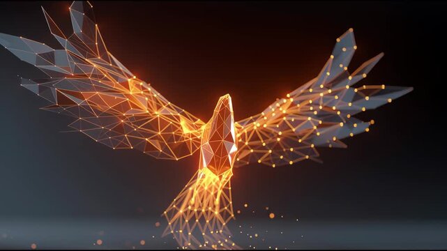 Phoenix in Flames: An emblem of rebirth and innovation, a phoenix takes flight amidst fiery geometric forms. The image evokes themes of transformation and the power of evolution.
