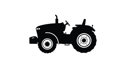 Classic agricultural tractor depicted in a bold black silhouette against a clean white background silhouette