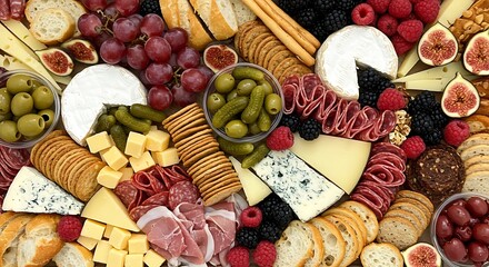 Delicious assortment of gourmet cheese fruits and crackers arranged beautifully