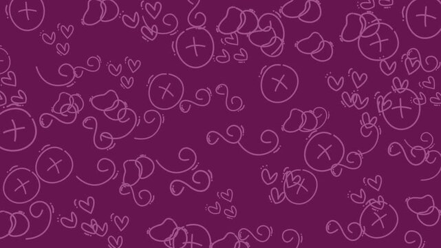Abstract Purple Background with Hearts Circles and Swirls Animation.