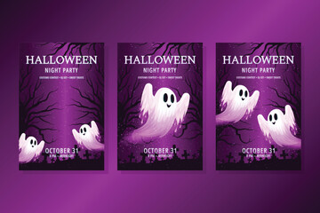 Halloween Night Party Poster Set with Cute Ghosts.