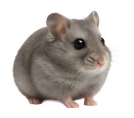 Small gray hamster with soft fur and tiny, rounded ears.