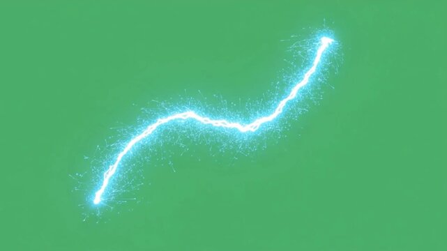 Electric Spark Against Green: A brilliant, zigzagging bolt of pure energy, an electric spark, strikes boldly against a vibrant green backdrop, representing power, force, and natural phenomena.