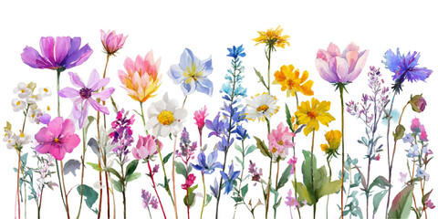 Obraz premium Soft focus watercolor painting of a vibrant meadow of wildflowers in pastel colors