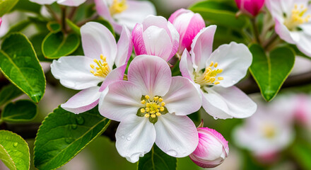 Fototapeta premium Apple tree blossoms blooming in peak spring floral burst