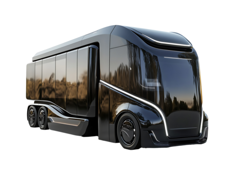 PNG file Futuristic autonomous vehicle design showcasing a sleek black truck on transparent background PNG