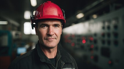 electrician. A focused electrician in safety gear, standing against an industrial background with soft lighting. safety posters.