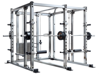 A Steel Cage for Strength Training and Bodybuilding in a Gym isolated on White Background ,PNG. AI Generated