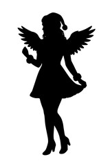 Christmas Angel Silhouette with Wings, Festive Holiday Fairy Outline