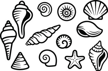 Collection of stylized marine shells and a starfish, perfect for summer designs