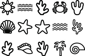 Charming collection of seaside icons, perfect for summer designs and ocean themes