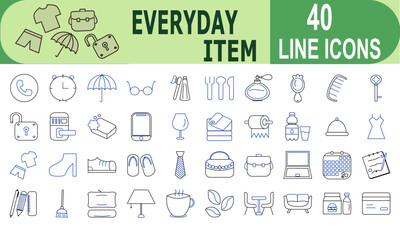 Line style icon set of essential everyday objects. Vector illustrations