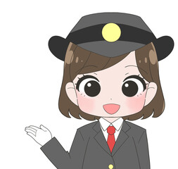 長袖の制服を着た女性駅員のかわいいイラスト