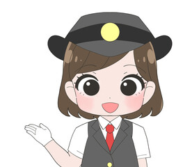 半袖の制服を着た女性駅員のかわいいイラスト