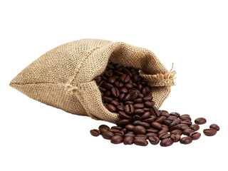 Coffee beans spilling out of burlap bag transparent background png