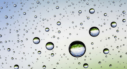 Closeup of water droplets on a glass surface with blurred background