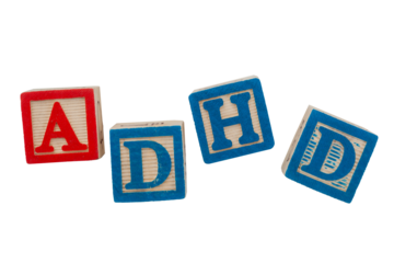 Group of wooden blocks spell out the word ADHD